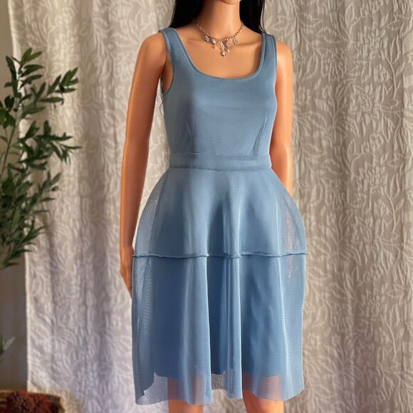 NWT KIIND OF Blue Mesh Overlay Futuristic Pannier Dress Ballerinacore‎ Size S - Picture 2 of 8